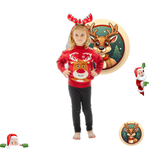 Pull Noël Enfant Moche - Renne, Dinosaure, Sapin, Coton Chaud 2-8 Ans